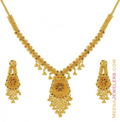 Indian Meenakari Necklace Set ( 22 Kt Gold Sets )