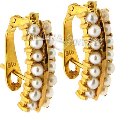 22Kt Gold Pearl Earrings ( Precious Stone Earrings )