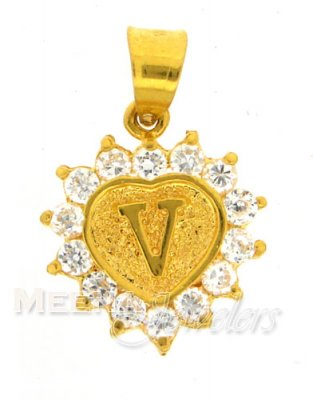 22Kt Gold Pendant with Initial(V) ( Initial Pendants )