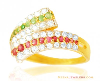 22K Gold Designer Stones Ring ( Ladies Rings with Precious Stones )