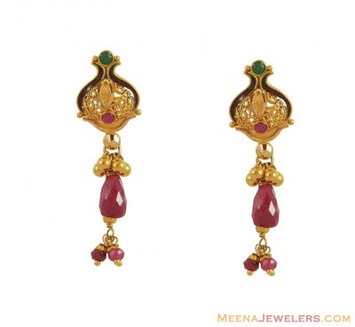 Gold Antique Earrings with Ruby ( Precious Stone Earrings )