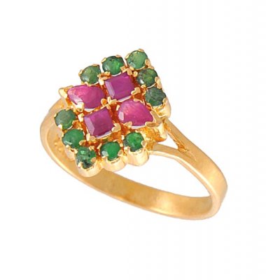 22Kt Ring with Ruby and Emerald ( Ladies Rings with Precious Stones )
