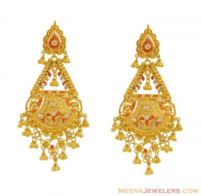 22K Tri Color Gold Earrings ( Long Earrings )