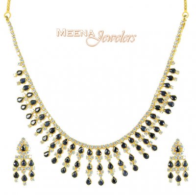 22Kt Gold Sapphire and CZ Necklace ( Combination Necklace Set )