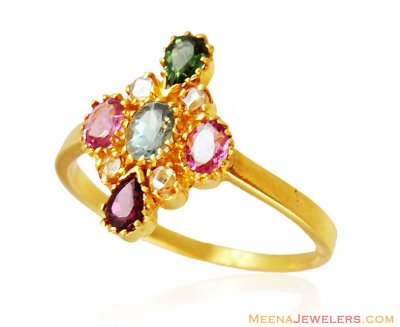 Fancy Colored Stones Ring 22k Gold ( Ladies Signity Rings )