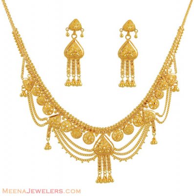 Gold fancy necklace and earring set ( Light Sets )