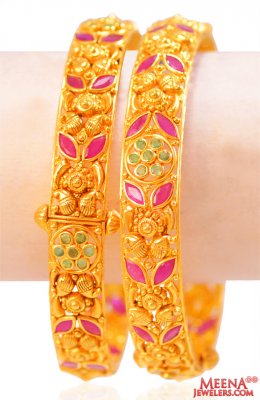 22Kt Gold Antique Kadas (2 Pc) ( Antique Bangles )