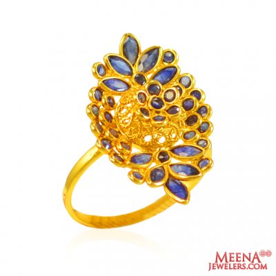 22Kt Gold Colored Stone Fancy Ring ( Ladies Rings with Precious Stones )