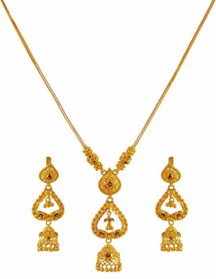 22K Gold Necklace Set with Meena ( Light Sets )
