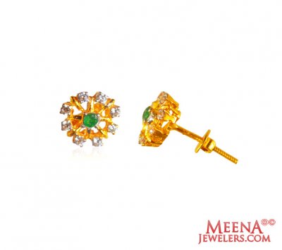 22kt Gold Emerald Earrings  ( Precious Stone Earrings )