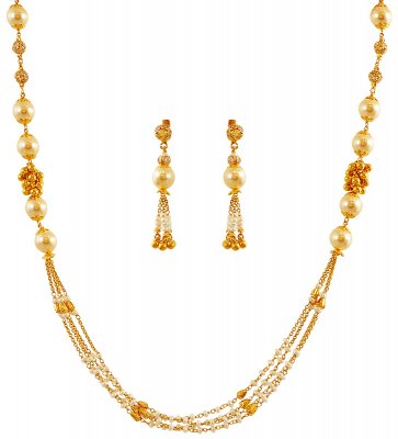 22K Gold Pearls Necklace Set ( Gold Designer Sets )