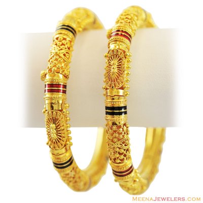 22K Gold Indian Fancy Kadas(2 Pc) - BaKa12115 - 22k gold Fancy design ...