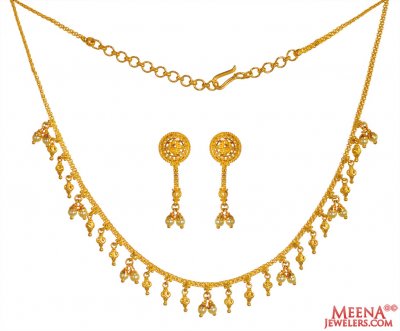 22k Gold Necklace Earring Set ( Light Sets )