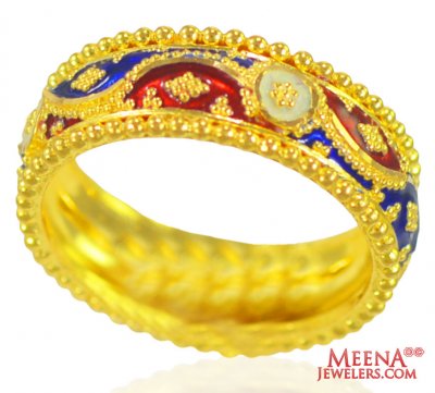 22Kt Yellow Gold Meenakari Band ( Ladies Gold Ring )