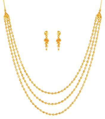 gold necklace layered chain sets indian 22k light earrings shine balls finish designed