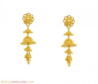 22k Layered Jhumki Earrings ( 22Kt Gold Fancy Earrings )