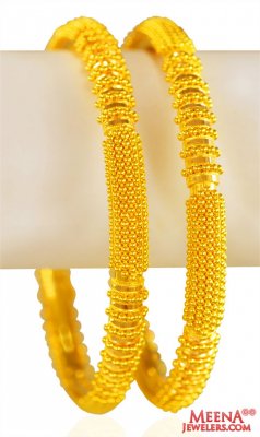 22 KT Gold Filigree Bangles (2 PC ) ( Gold Bangles )