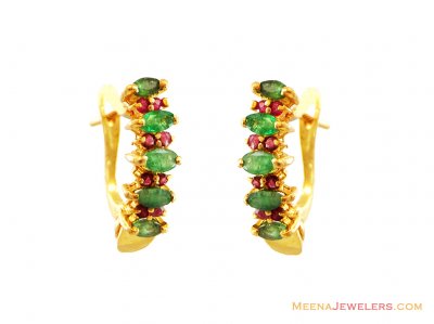 Emerald Ruby Clip Ons Earrings 22k  ( Precious Stone Earrings )