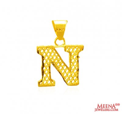 22Kt Gold Initial Pendant (N) ( Initial Pendants )