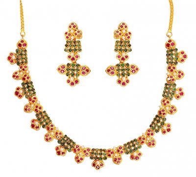 Emerald Ruby Necklace Set (22Karat) ( Gold Designer Sets )