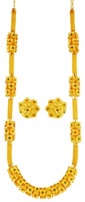 22k Gold Long Necklace Earring Set ( Bridal Necklace Sets )