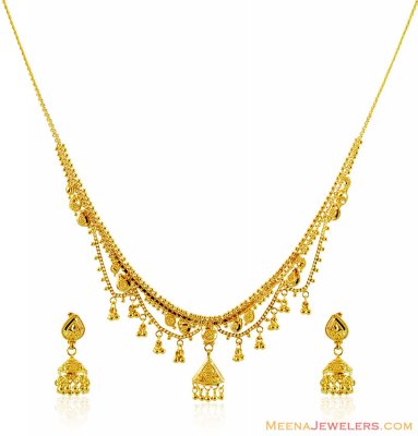 22k Gold Set - StLs15367 - 22k gold necklace earring set, beautifully ...