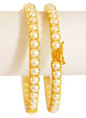 22k Gold Pearls Kadas (2pcs) - BaAn21526 - 22Kt Gold Kadas ( 2 pc) are designed with pearl 