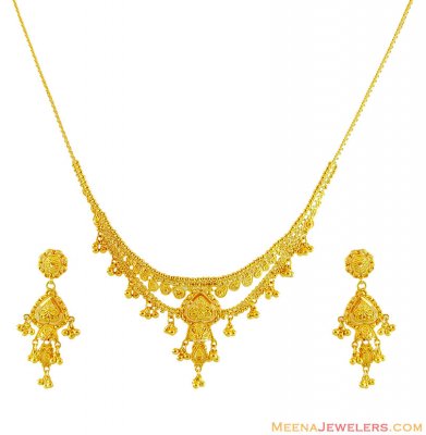 22K Gold Traditional Necklace Set ( Light Sets )