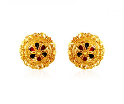 Gold Earrings with MeenaKari ( 22 Kt Gold Tops )
