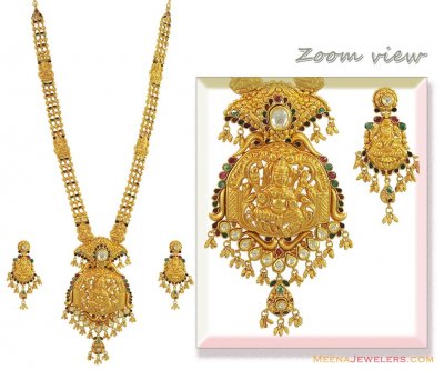 22K Gold Temple Necklace Set ( Antique Necklace Sets )