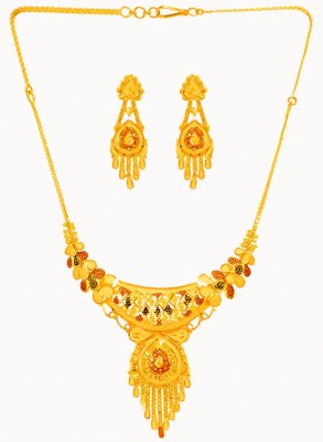 22k Gold Necklace Set In Three Tone ( 22 Kt Gold Sets )
