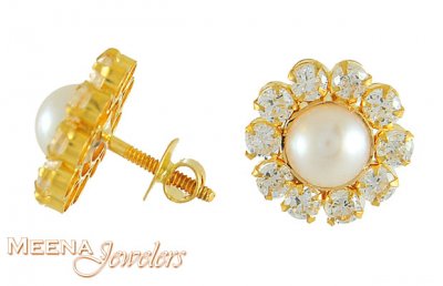Gold Tops with Pearl and CZ ( 22 Kt Gold Tops )