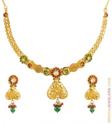 22Kt Kundan Antique Necklace Set ( Antique Necklace Sets )
