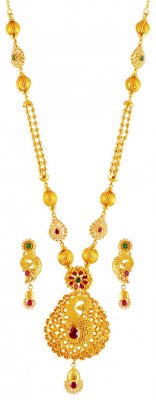 22k Peacock Necklace Earring Set  ( Gold Designer Sets )