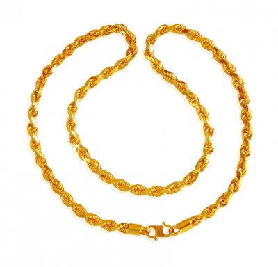 22K Gold Rope Chain (22 In) ( Men`s Gold Chains )