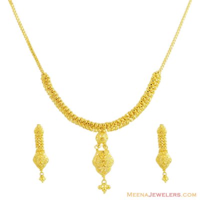 22K Indian Fancy Gold Necklace Set  ( Light Sets )