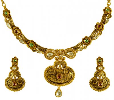 22 Karat Gold Antique Necklace Set ( Antique Necklace Sets )