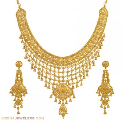 Indian Filigree Necklace Set (22Kt) - StGo10117 - 22k gold necklace and ...