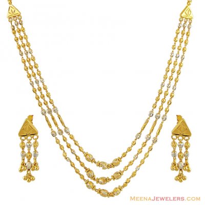 Gold 3 Tone Layered Necklace Set ( 22 Kt Gold Sets )