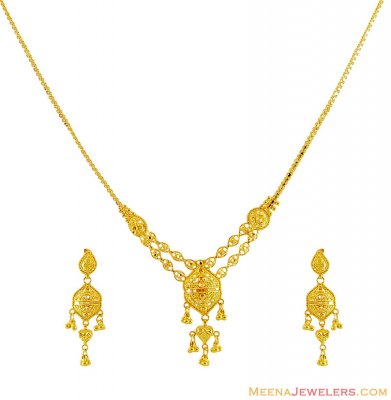 Fancy Filigree Necklace Set 22K - stls12682 - 22Kt Gold Light Necklace ...