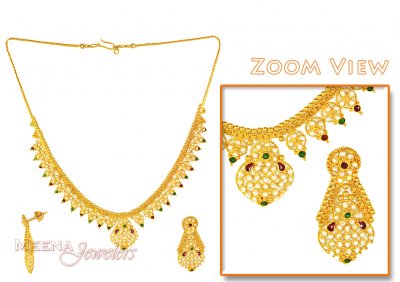 Pearl Necklace with MeenaKari ( Combination Necklace Set )