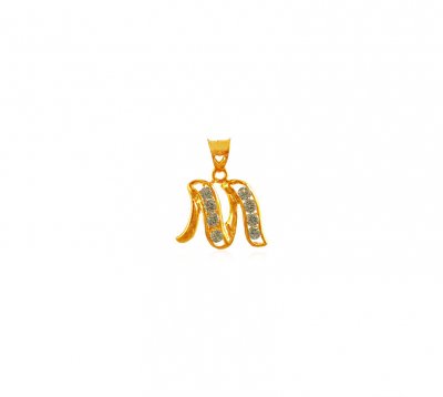 22K Gold Pendant with Initial (M) ( Initial Pendants )