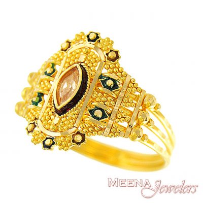 22k Gold Ring with Meena ( Ladies Gold Ring )