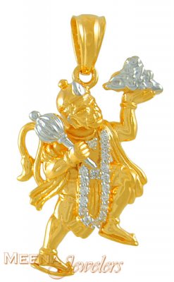 Gold Hanuman Pendant with CZ (Signity) ( Ganesh, Laxmi and other God Pendants )