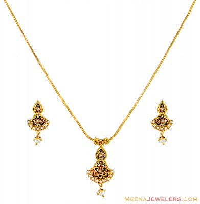 22k Gold Meena Necklace Set - StLs15781 - 22K Gold Necklace and Earring ...