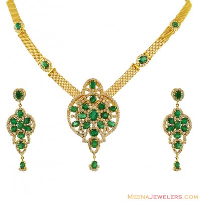 22K Designer Emerald Necklace Set  ( Combination Necklace Set )
