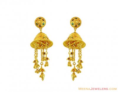 22K Meena Chandelier Earrings ( 22Kt Gold Fancy Earrings )