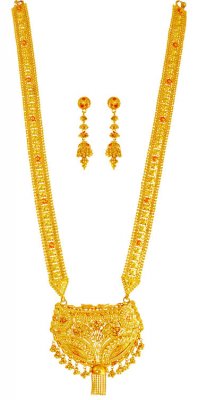 22K Gold Long Necklace Earring Set ( Bridal Necklace Sets )