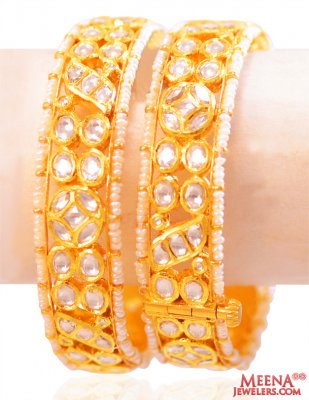 22Kt Gold Antique Pearl Kadas(2 Pc) ( Antique Bangles )