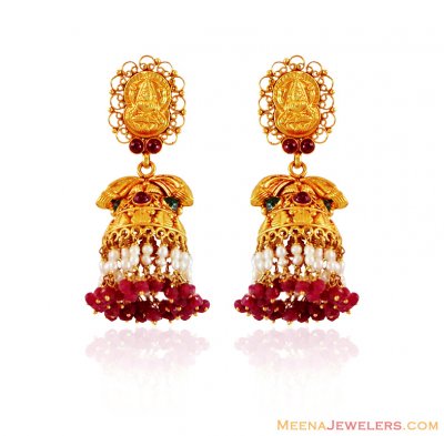22K Gold Temple Jhumka ( 22Kt Gold Fancy Earrings )